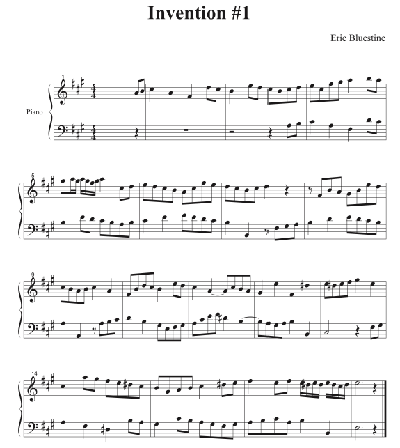 Invention in A major (up to the modulation to E) by Eric Bluestine