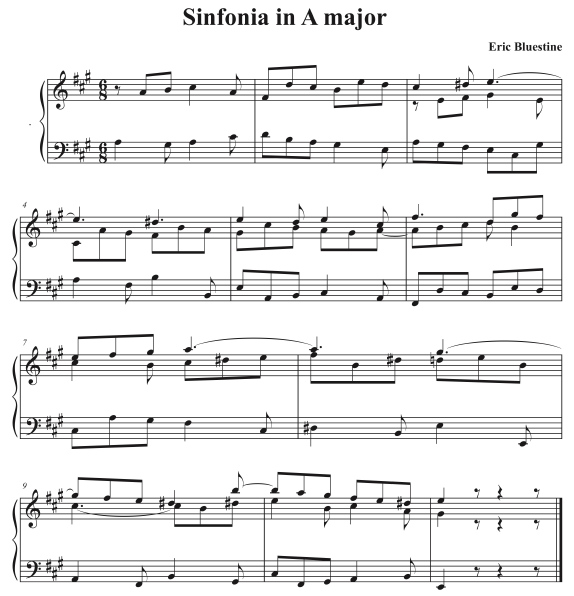 Sinfonia in A major (up to the modulation to E major) by Eric Bluestine